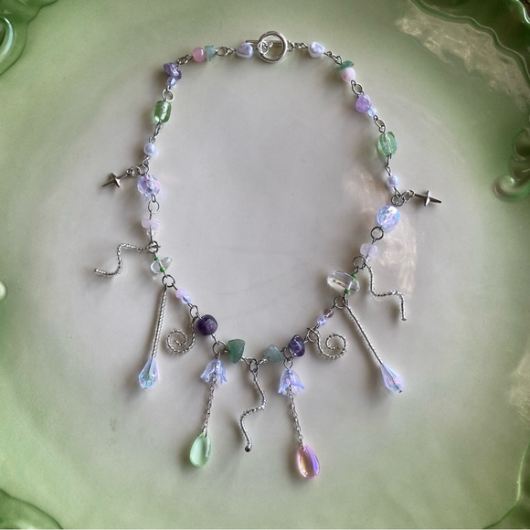 Spiral Dance Beaded Chain Necklace Quartz Amethyst Aventurine Charm Star Silver - Picture 1 of 6